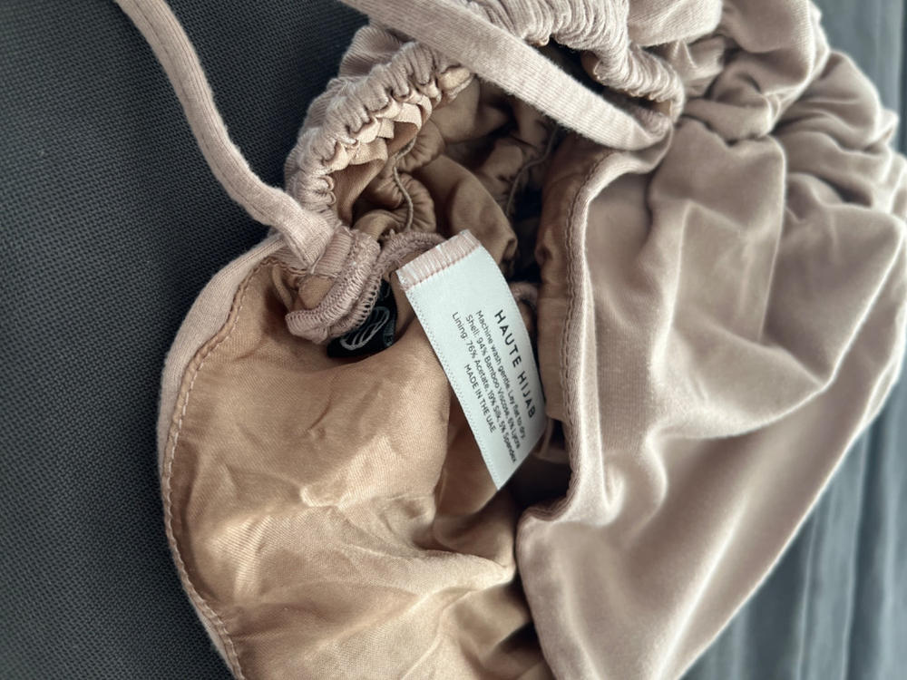 Silk-Blend Satin Underscarf - Mink - Customer Photo From Akilah R.